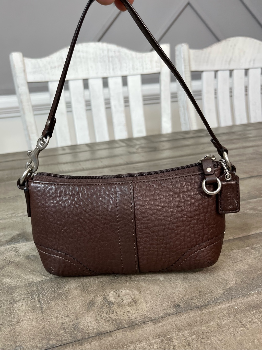 Y2k Coach Pebbled Leather Mini Bag Or Wristlet In Chocolate Brown